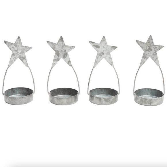 Galvanized Metal Star Tealight Candle Holder Set of Four New Farmhouse Country - Picture 2 of 3